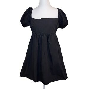 Le Lis Boutique Black Puff‎ Sleeve Smocked Babydoll Mini Dress Size Large Boho